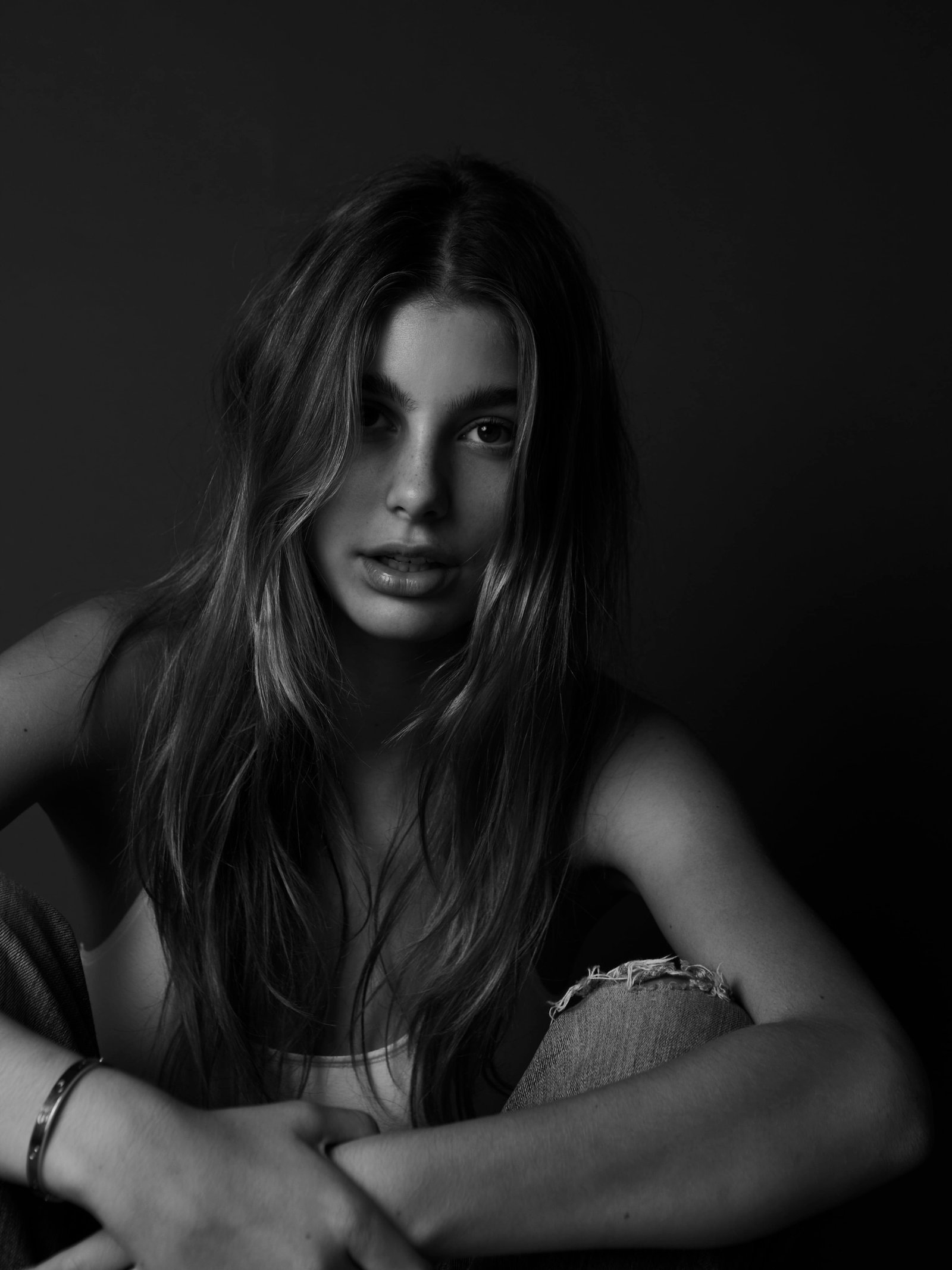 Camila Morrone women actress brunette monochrome 2k