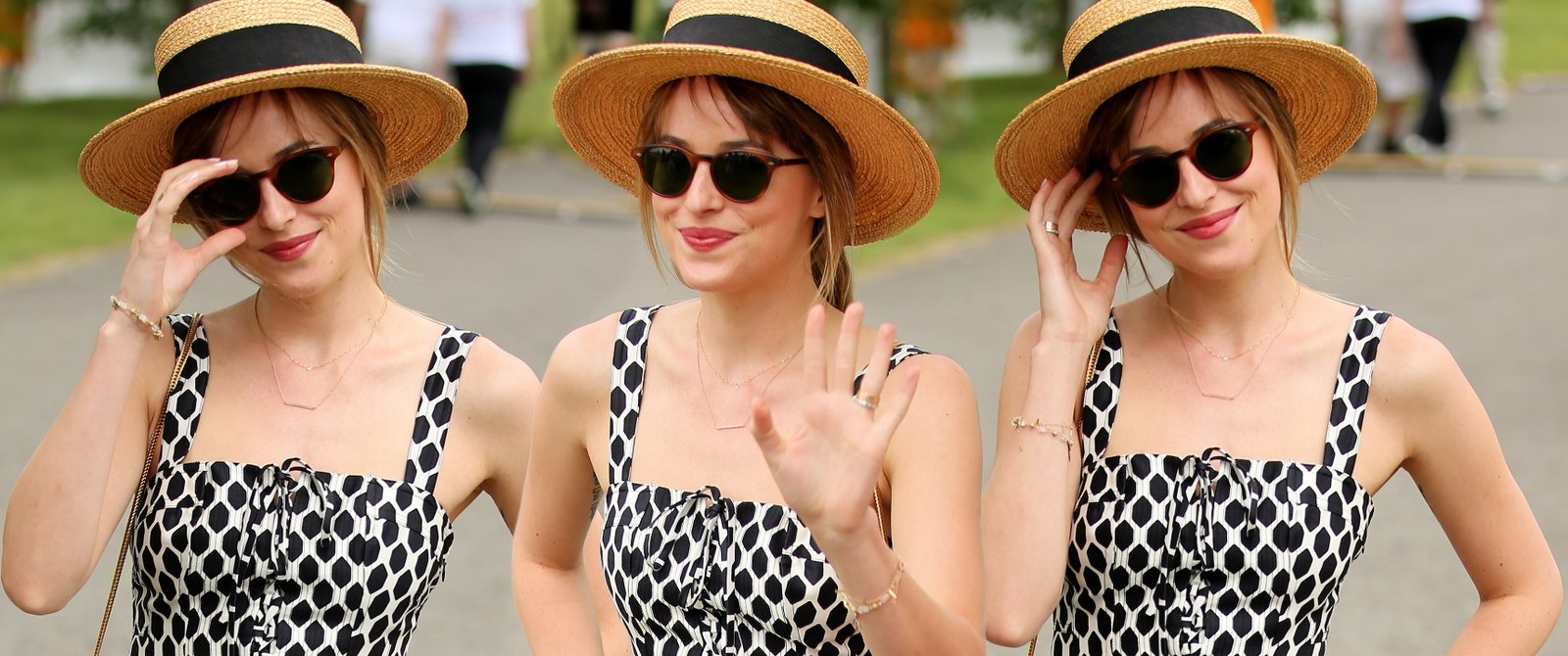 Dakota Johnson celebrity straw hat collage sunglasses women with glasses 2k