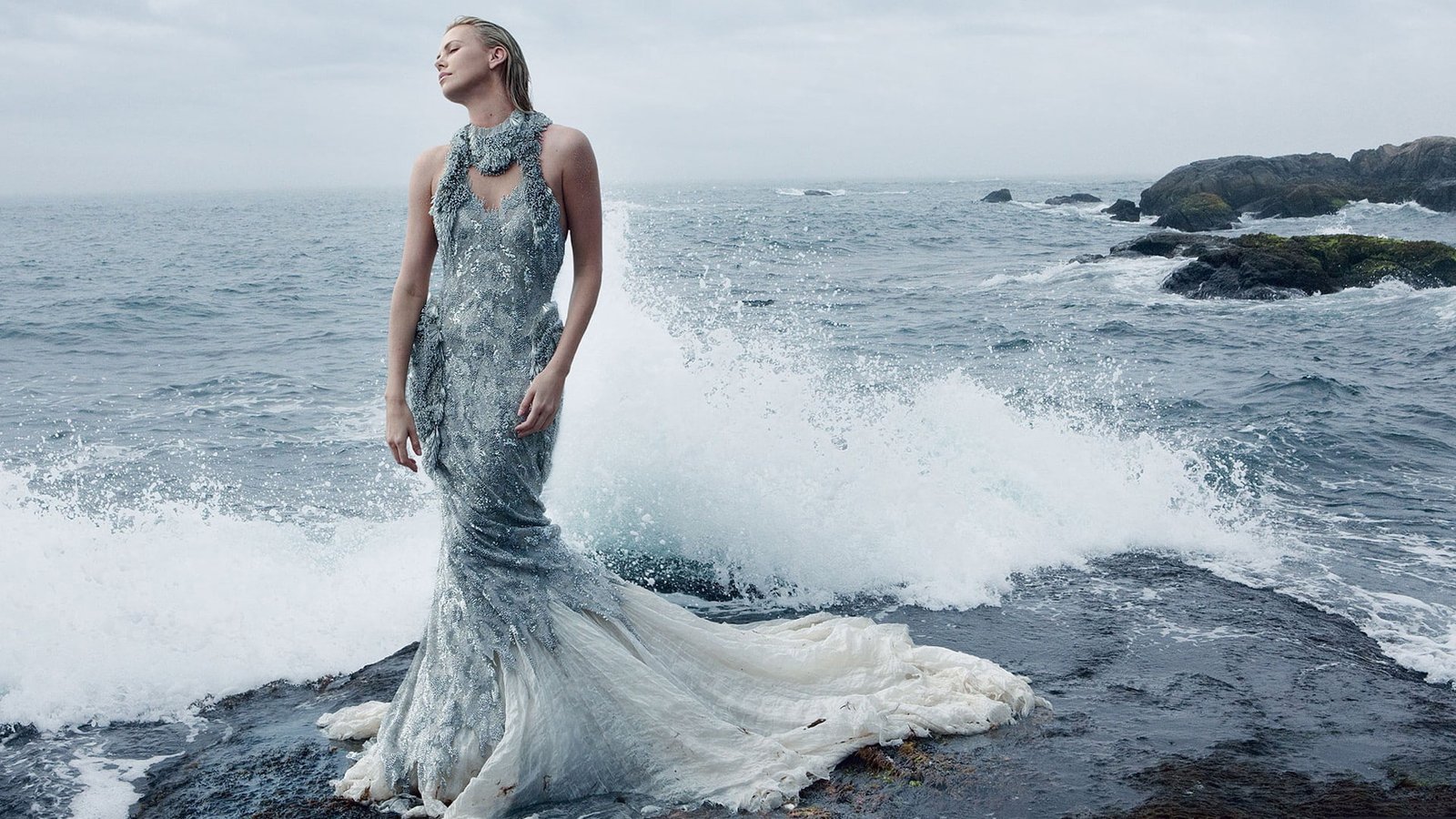 Charlize Theron women actress blonde outdoors closed eyes