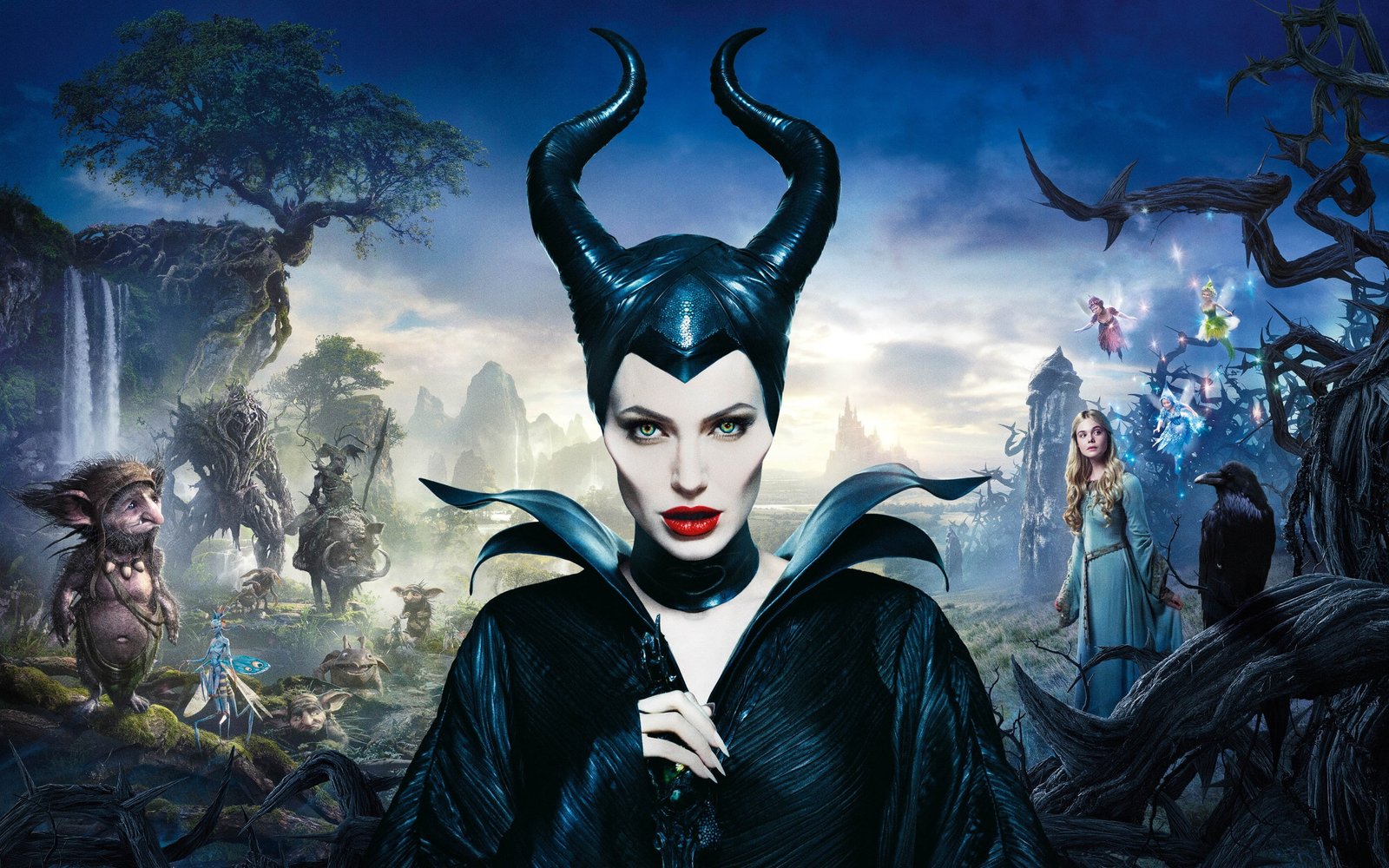Maleficent Angelina Jolie actress movies Elle Fanning portrait 2k