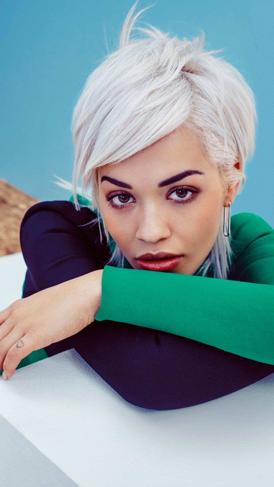 Rita Ora Marie Claire women's black and green long sleeved shirt