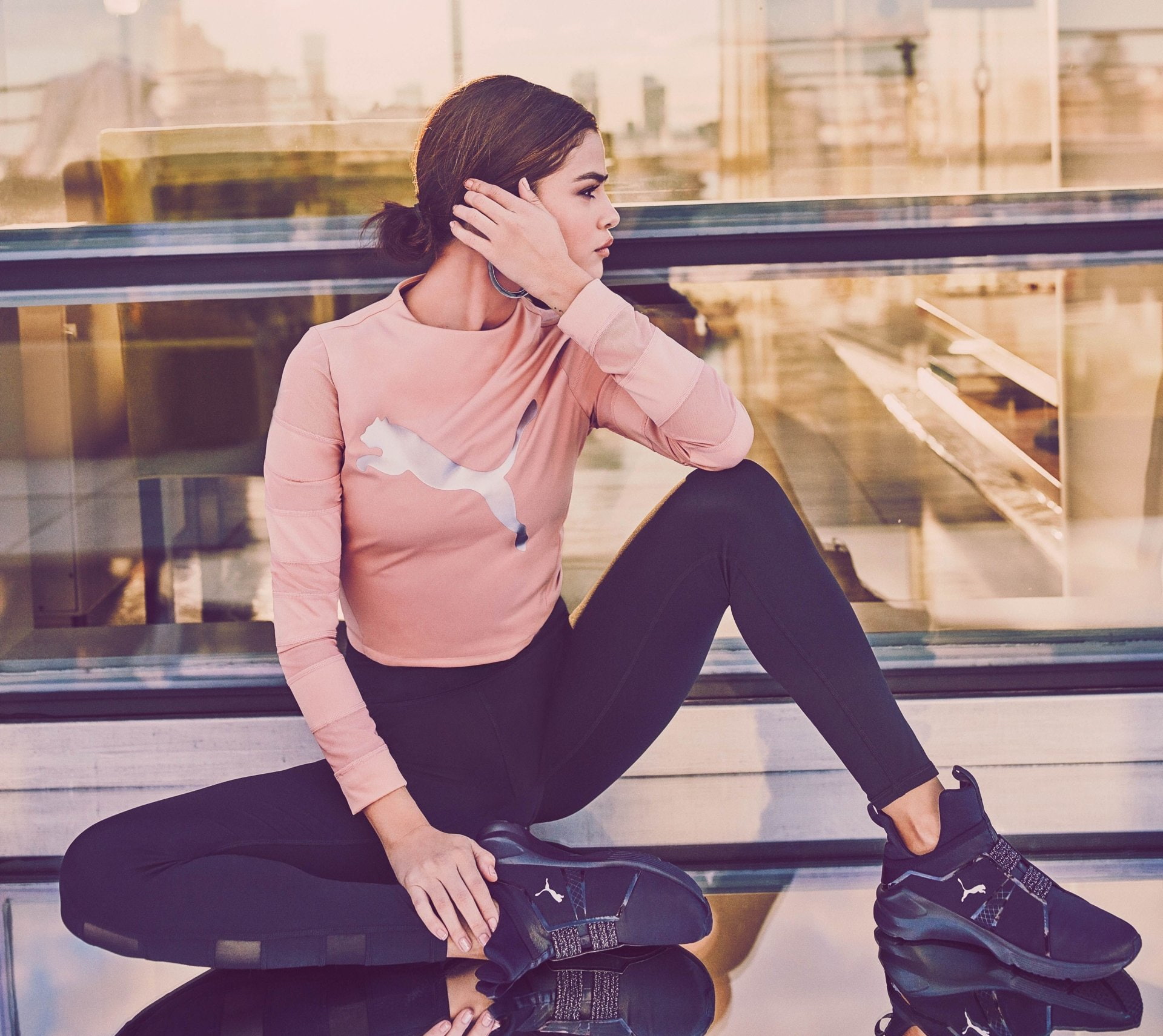 Singers Selena Gomez Actress Brunette Ponytail Puma Brand