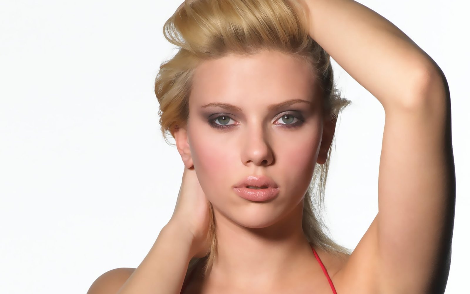 Scarlett Johansson blonde actress arms up women portrait 6