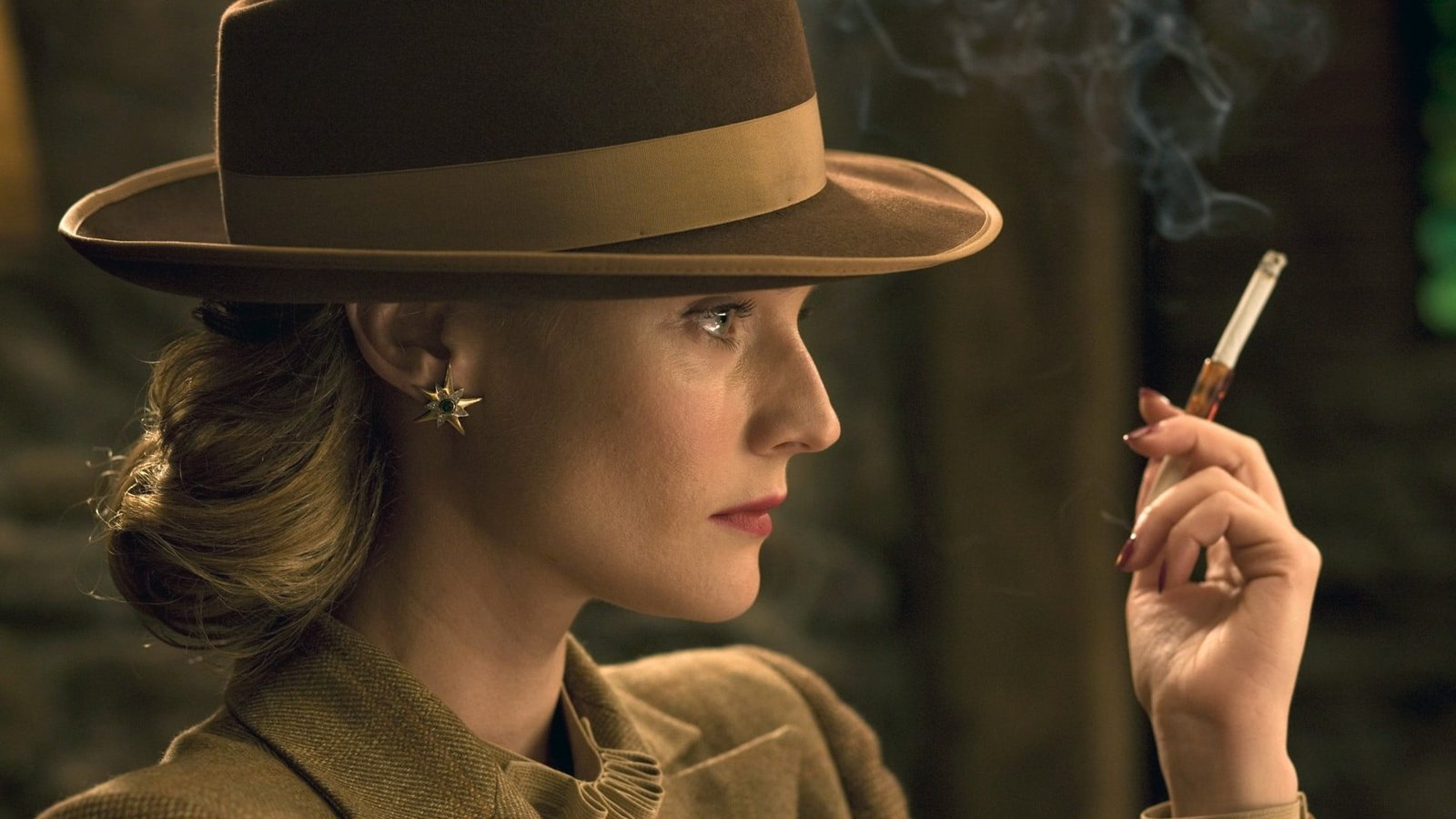 women actress hat cigarettes smoking face side view blue eyes