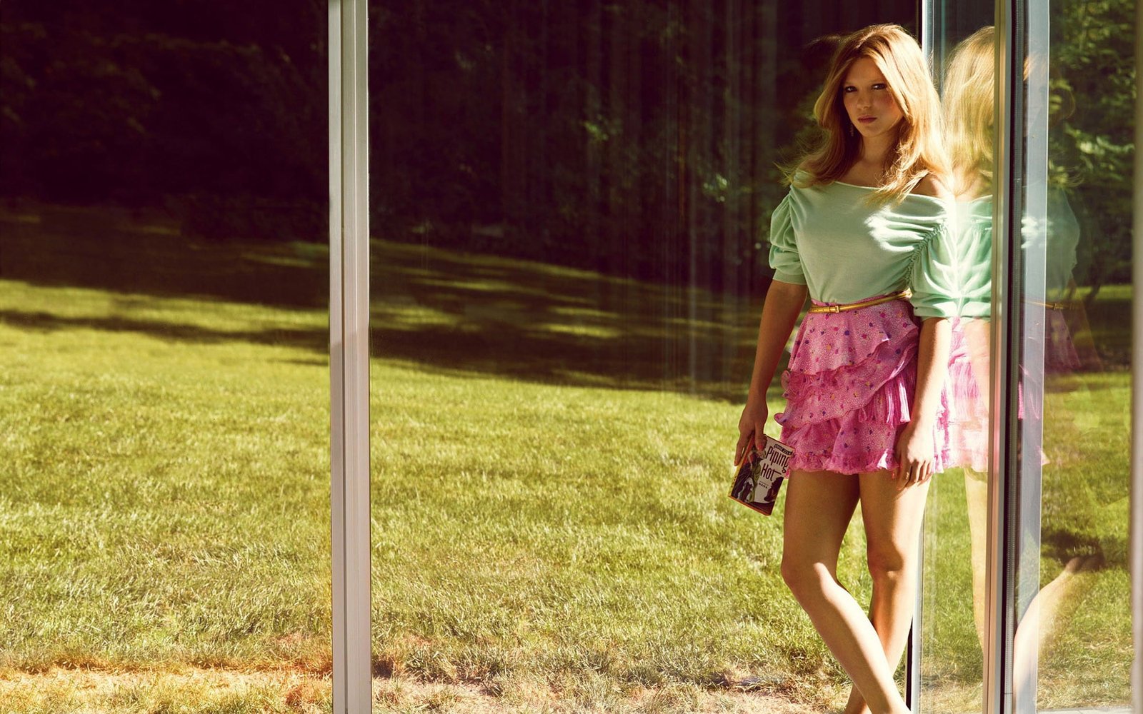 women blonde long hair L a Seydoux skirt looking at viewer 2k