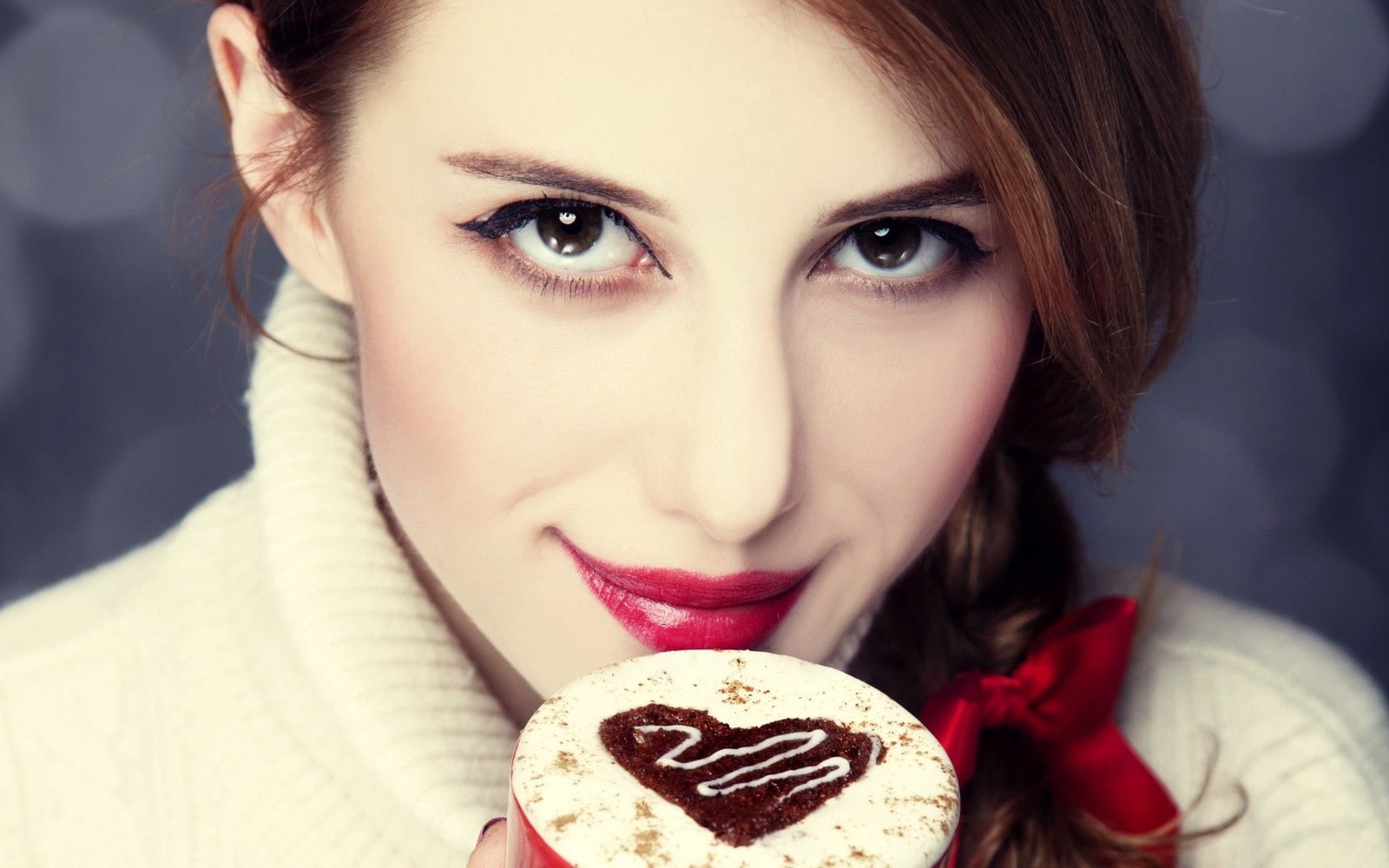 women brunette face sweater dark eyes confections smiling