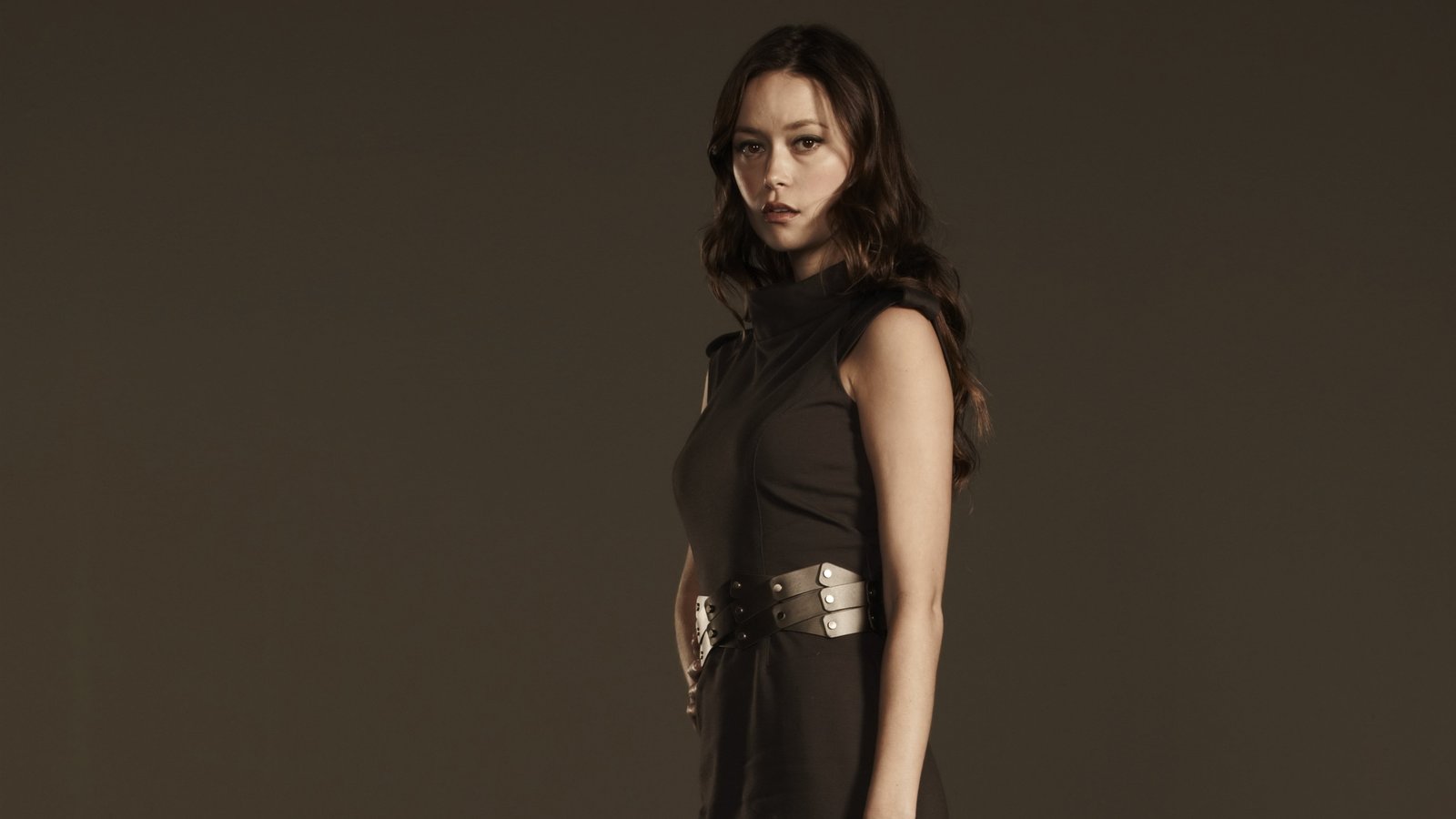 women's black sleeveless dress Summer Glau actress brunette 2k 4k 5k