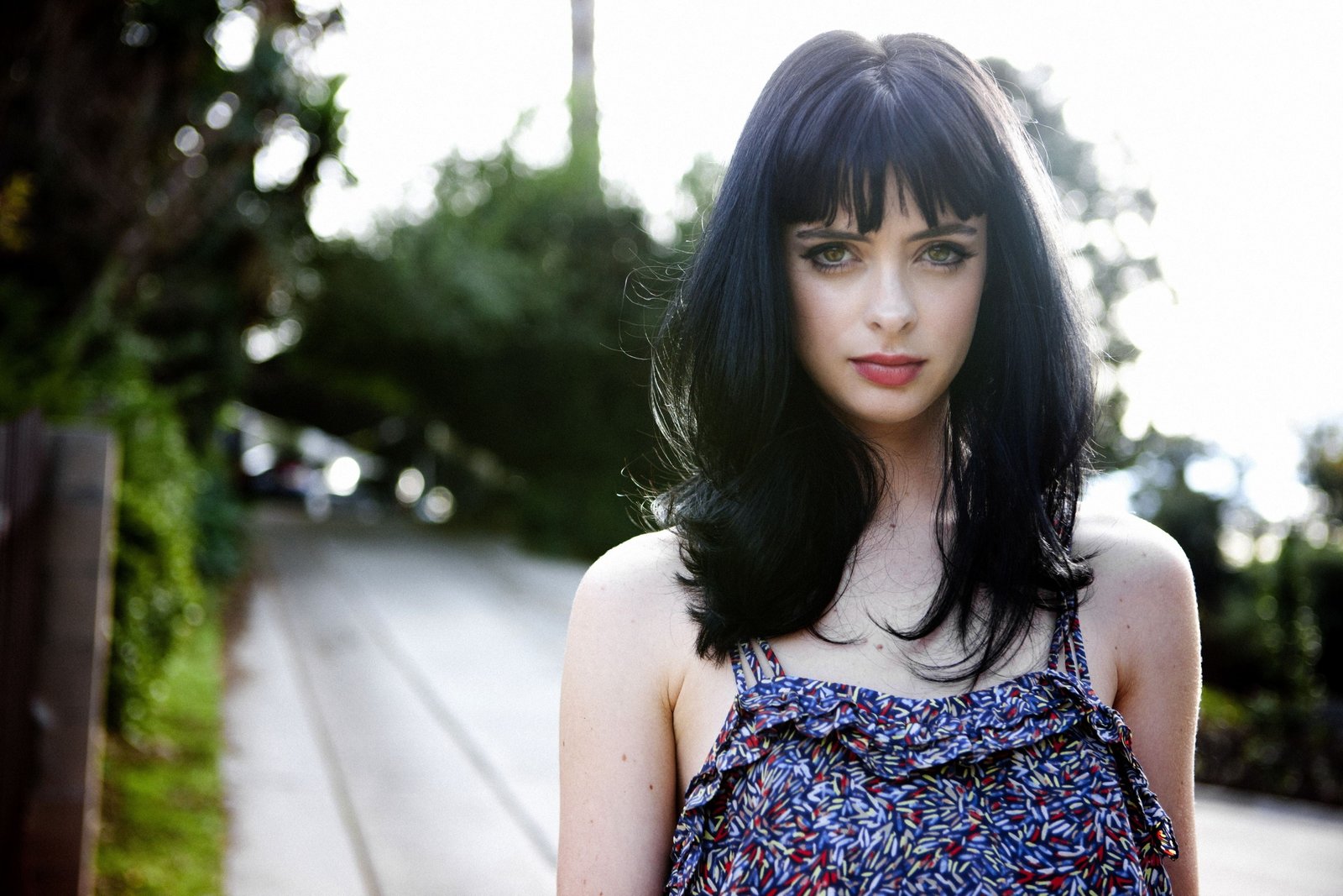 women's blue and purple strap dress Krysten Ritter actress 2k 4k