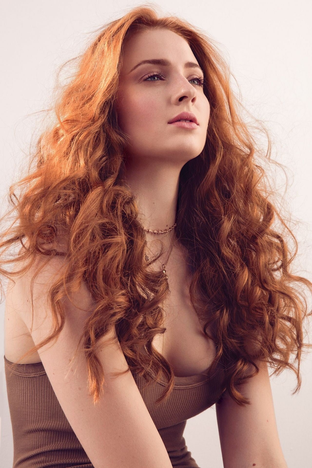 women's brown camisole Sophie Turner redhead long hair actress