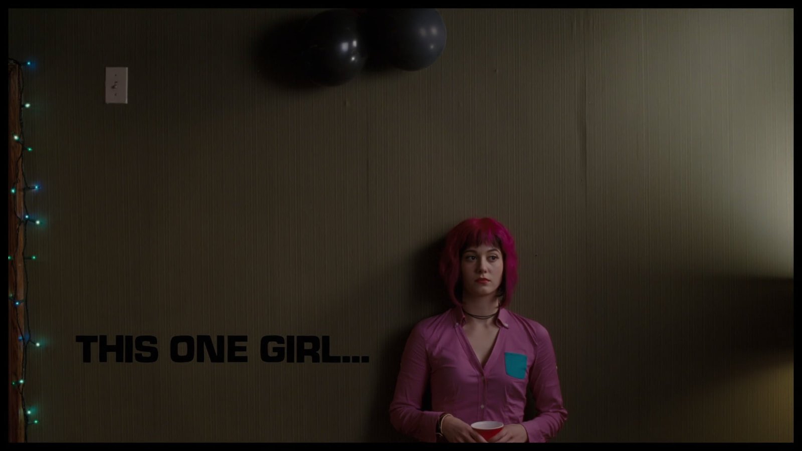 women's pink button up collared shirt Ramona Flowers Mary Elizabeth Winstead