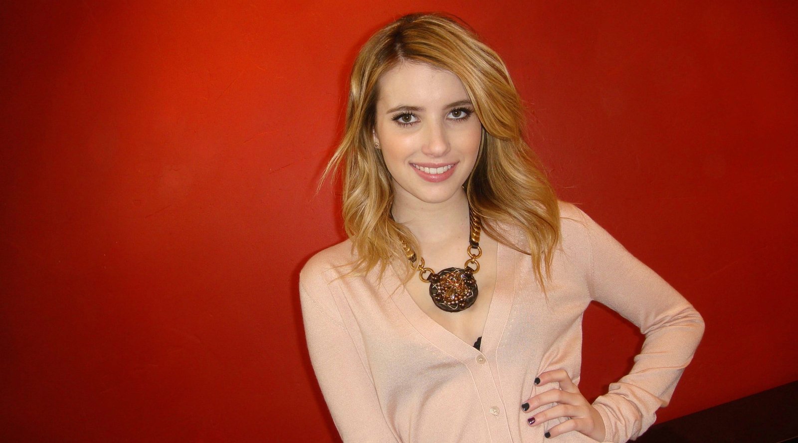 women's pink cardigan Emma Roberts actress simple background 79 2k