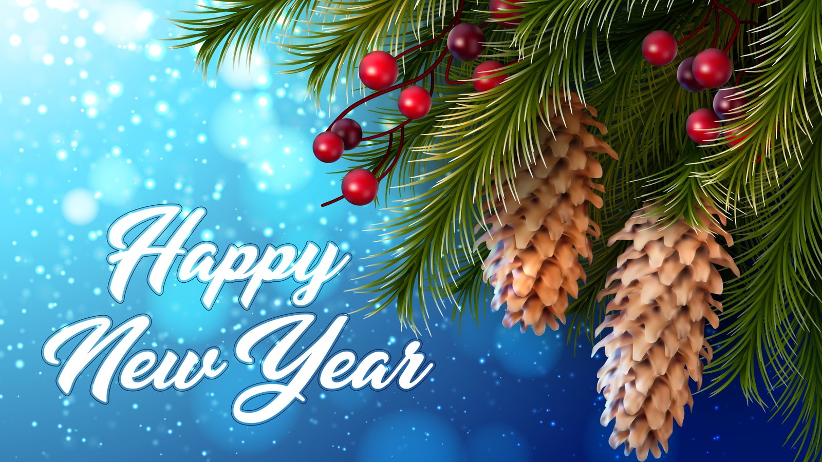 uhd happy new year cone snowing winter pine branches 2k 4k 5k 8k
