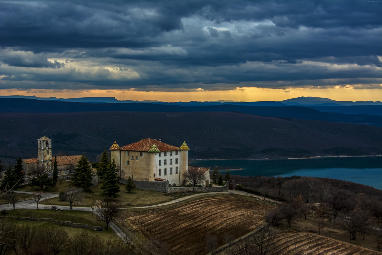 castle France Chateau Aiguines sunset mountains 2k 4k 5k