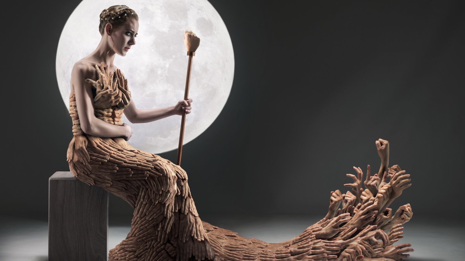 women Moon hands photo manipulation studio shot indoors 2k 4k 5k 8k