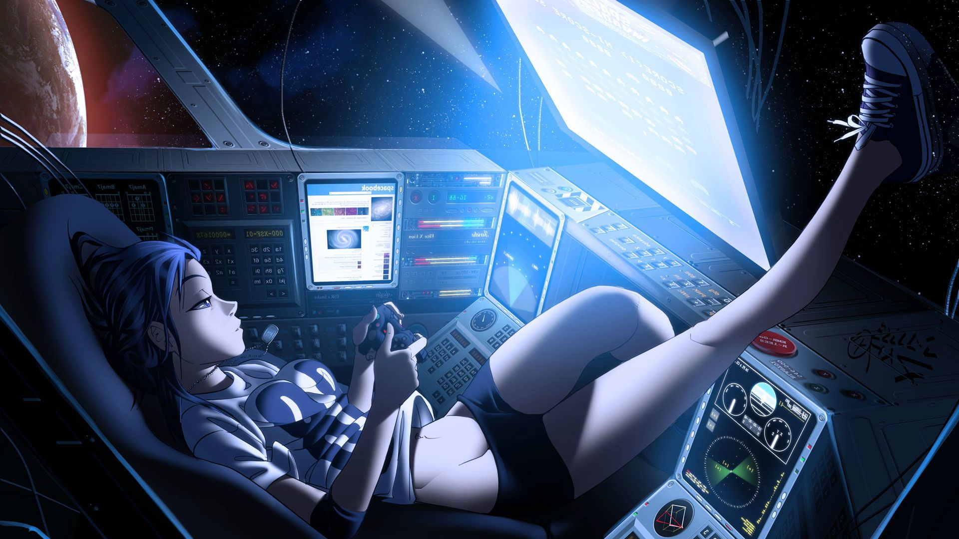 88 Girl anime artwork Cockpit Controllers drawing Futuristic 2k