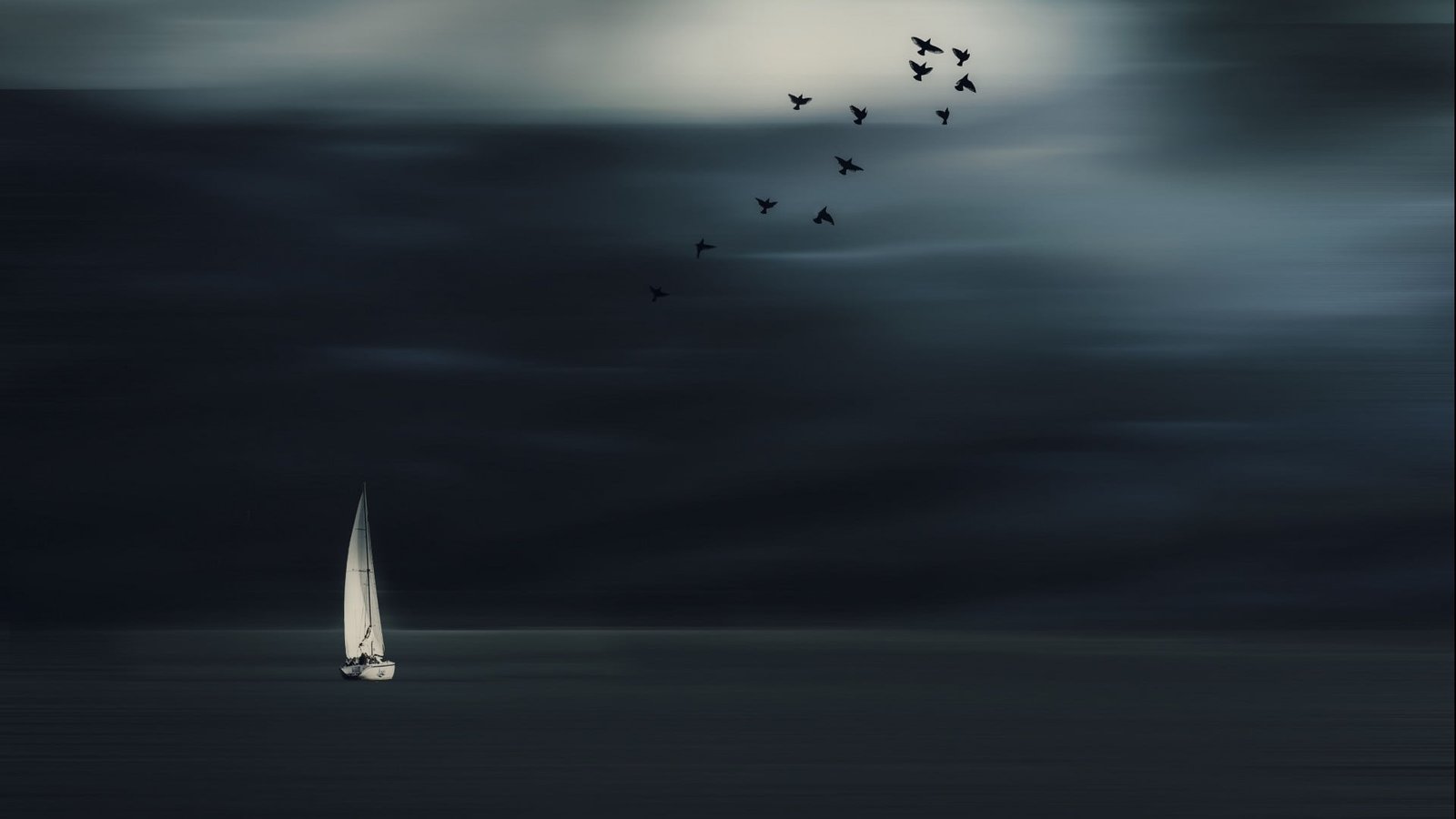 white sailboat nature landscape minimalism horizon sailing ship 2k