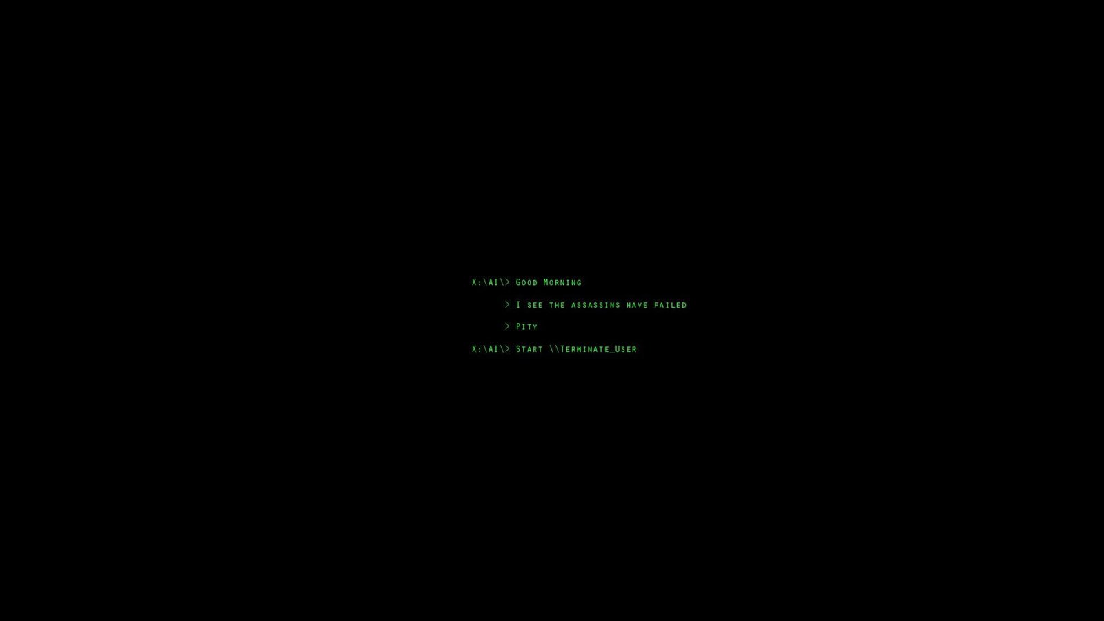 black background with text overlay code dark humor minimalism 2k