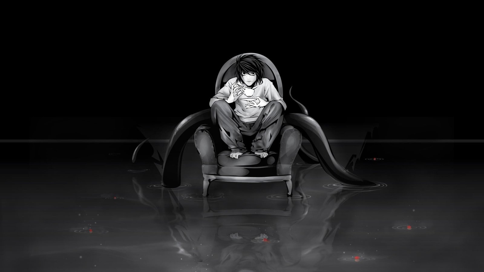 Death Note wallpaper Lawliet L anime girls monochrome front view 2k
