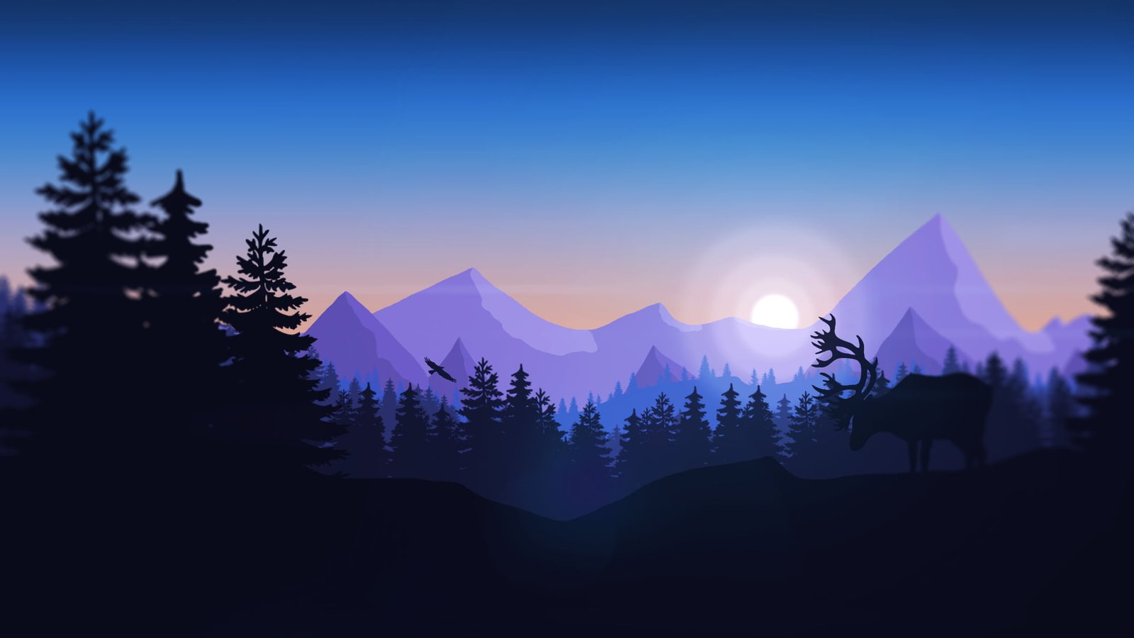 silhouette of trees green pine near alps mountains forest 2k
