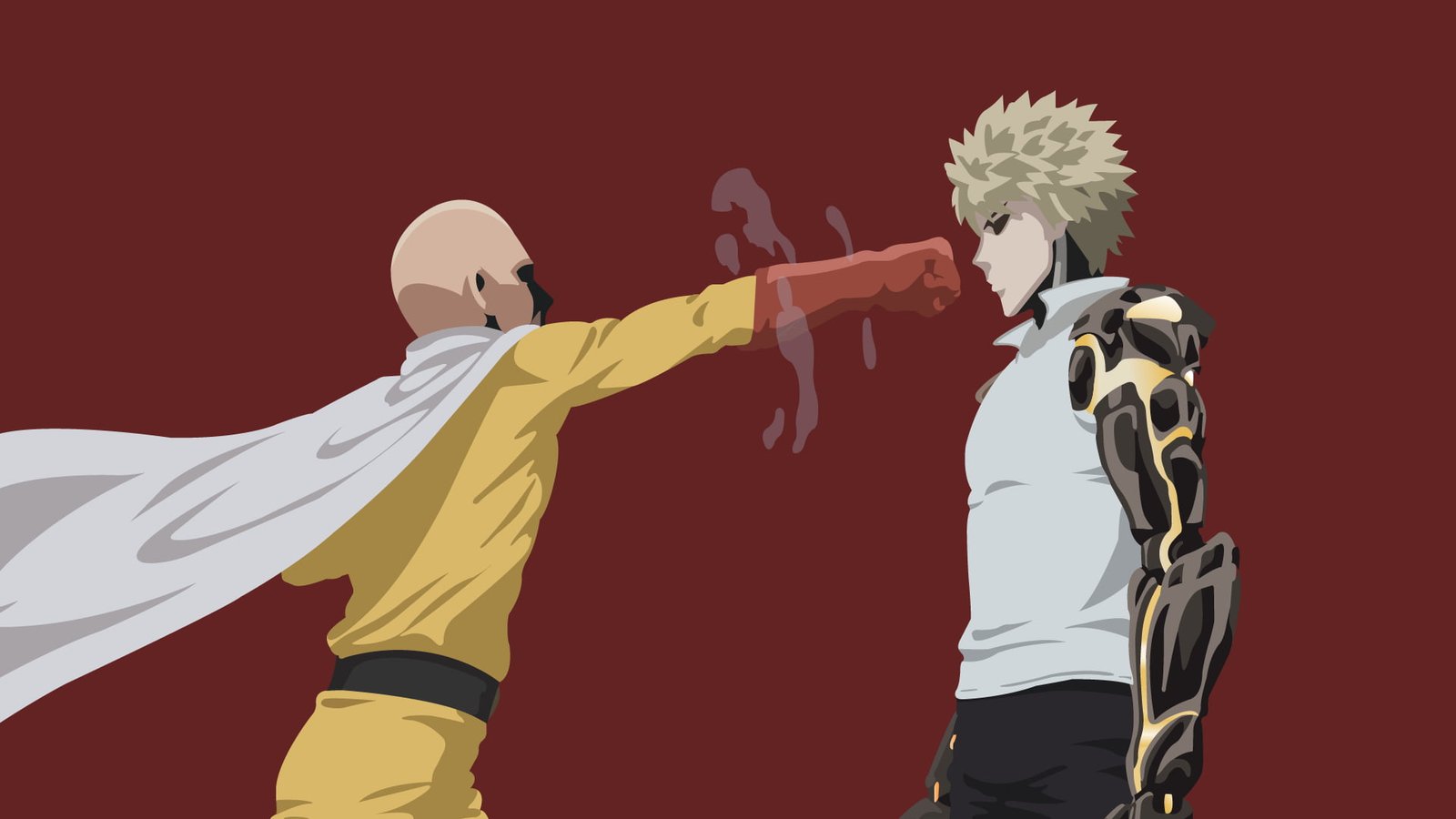 two male anime characters One Punch Man Saitama Genos artwork 2k