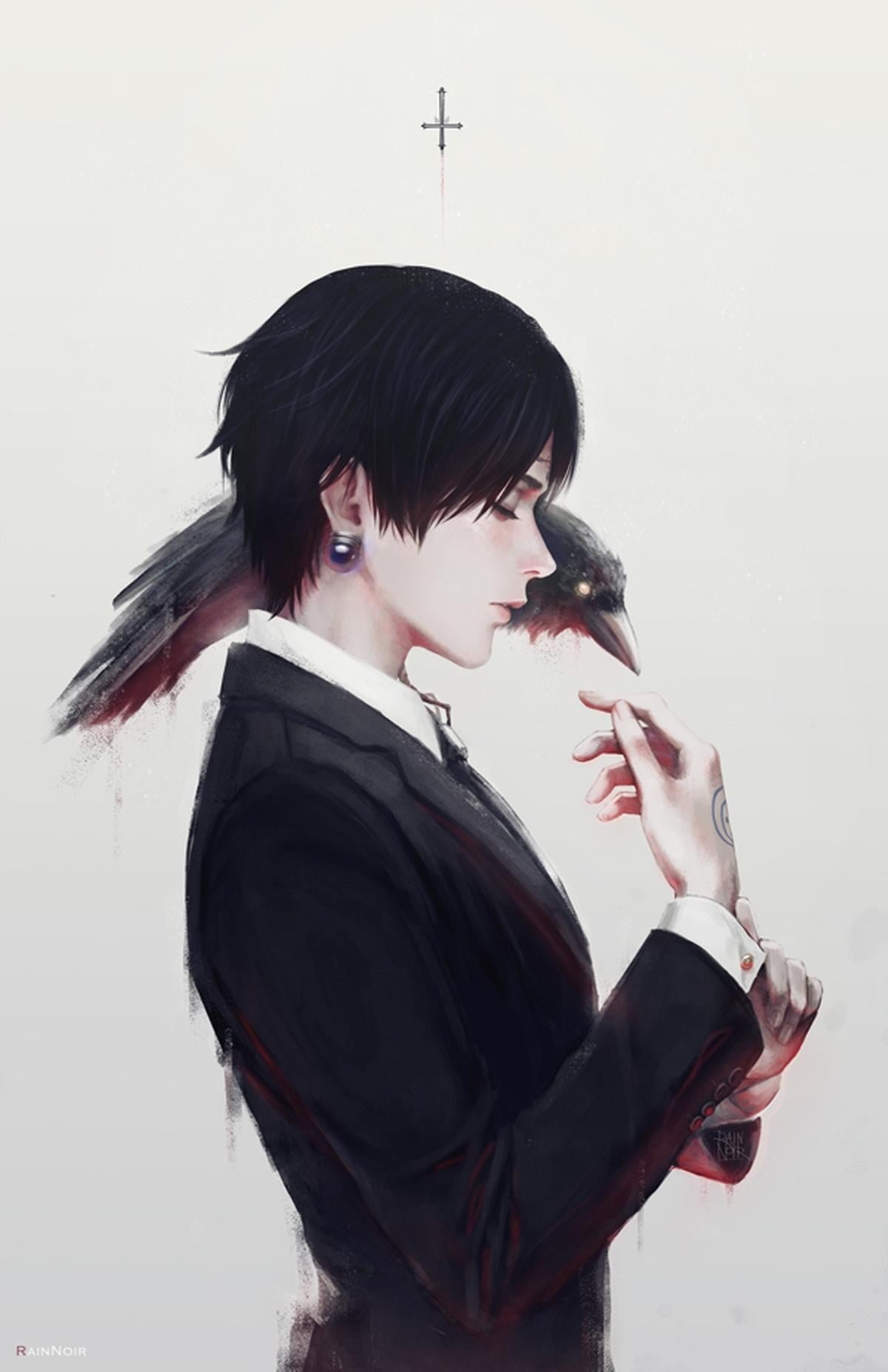 Anime character Chrollo Lucifer Hunter suits raven