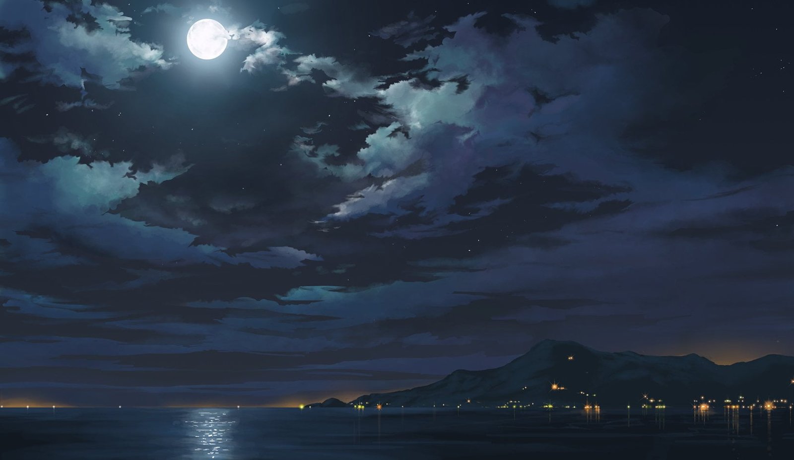 Anime Original Cloud Landscape Moon Ocean Sky cloud sky 2k