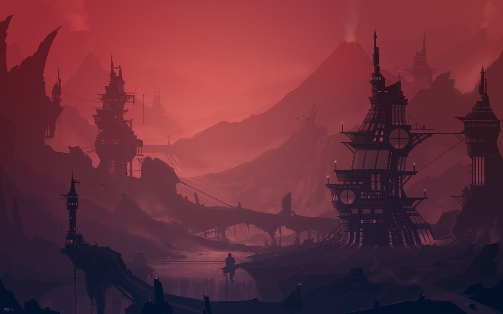 castle illustration game scenery red steampunk landscape 2k