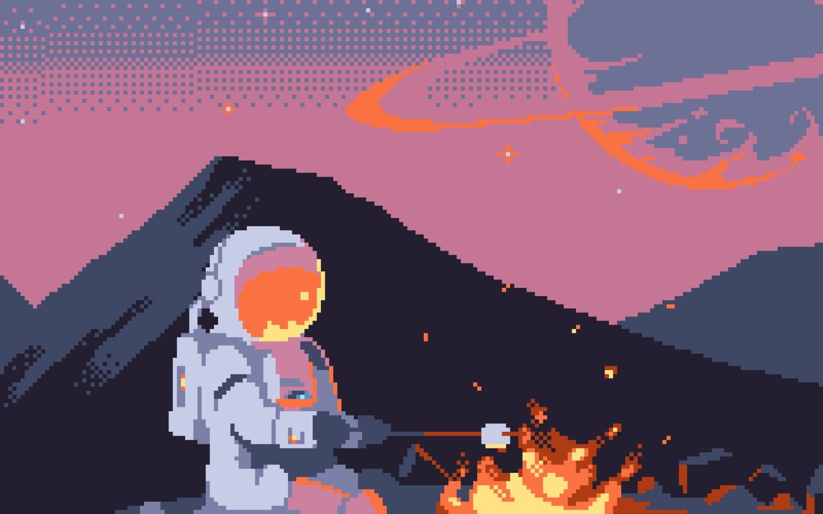 astronaut grilling marshmallow artwork pixelated pixel art 2k