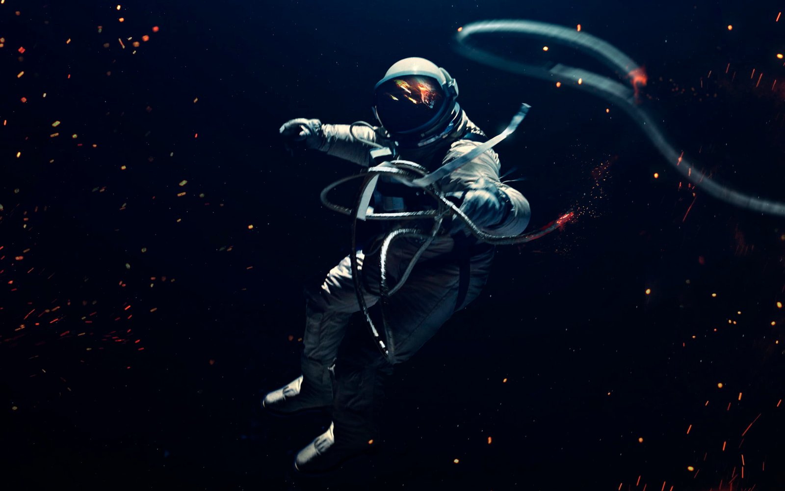 astronaut holding cable digital wallpaper spacesuit art 2k
