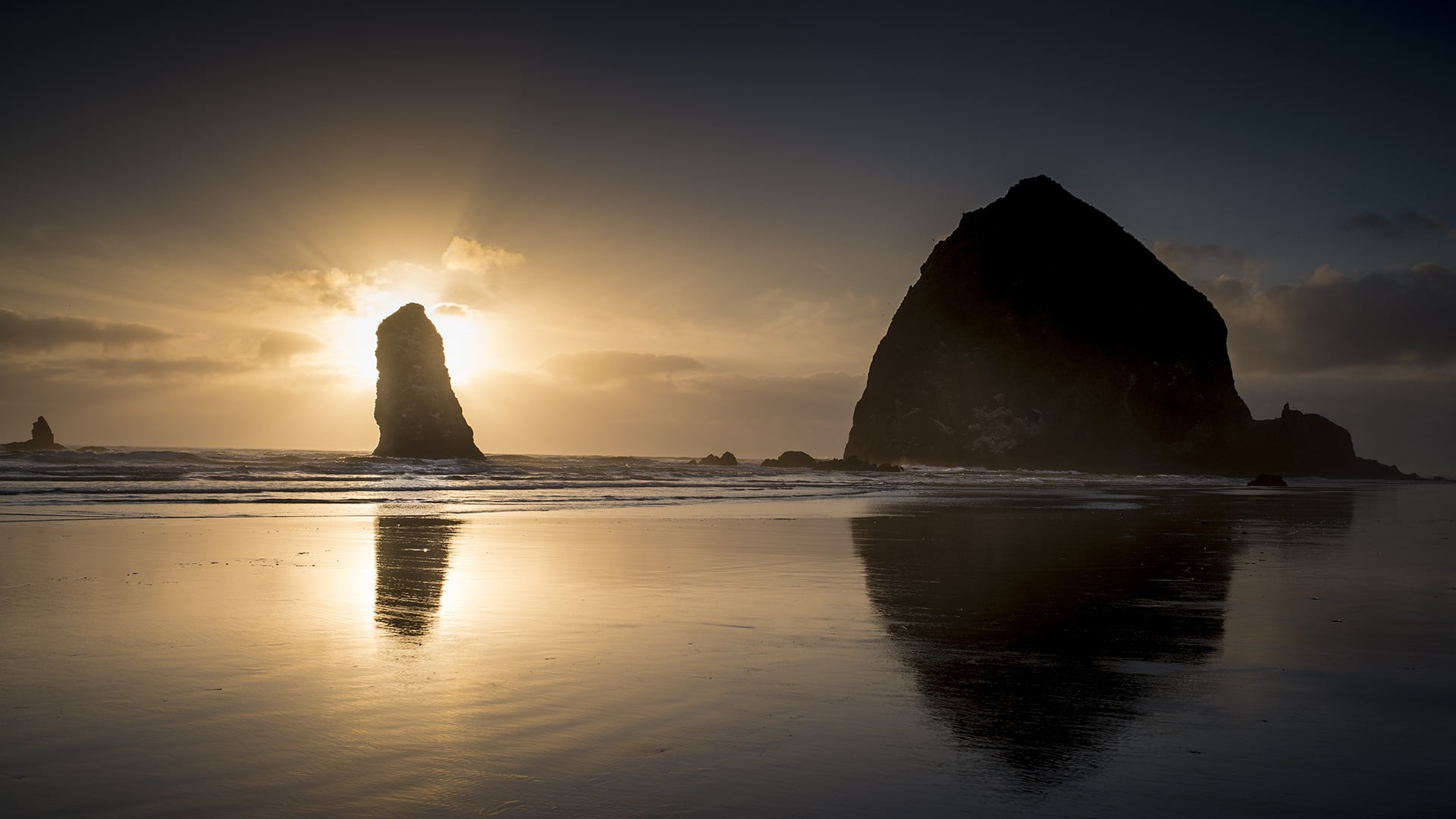 black and white ceiling fan coast rock Cannon Beach sun rays 2k