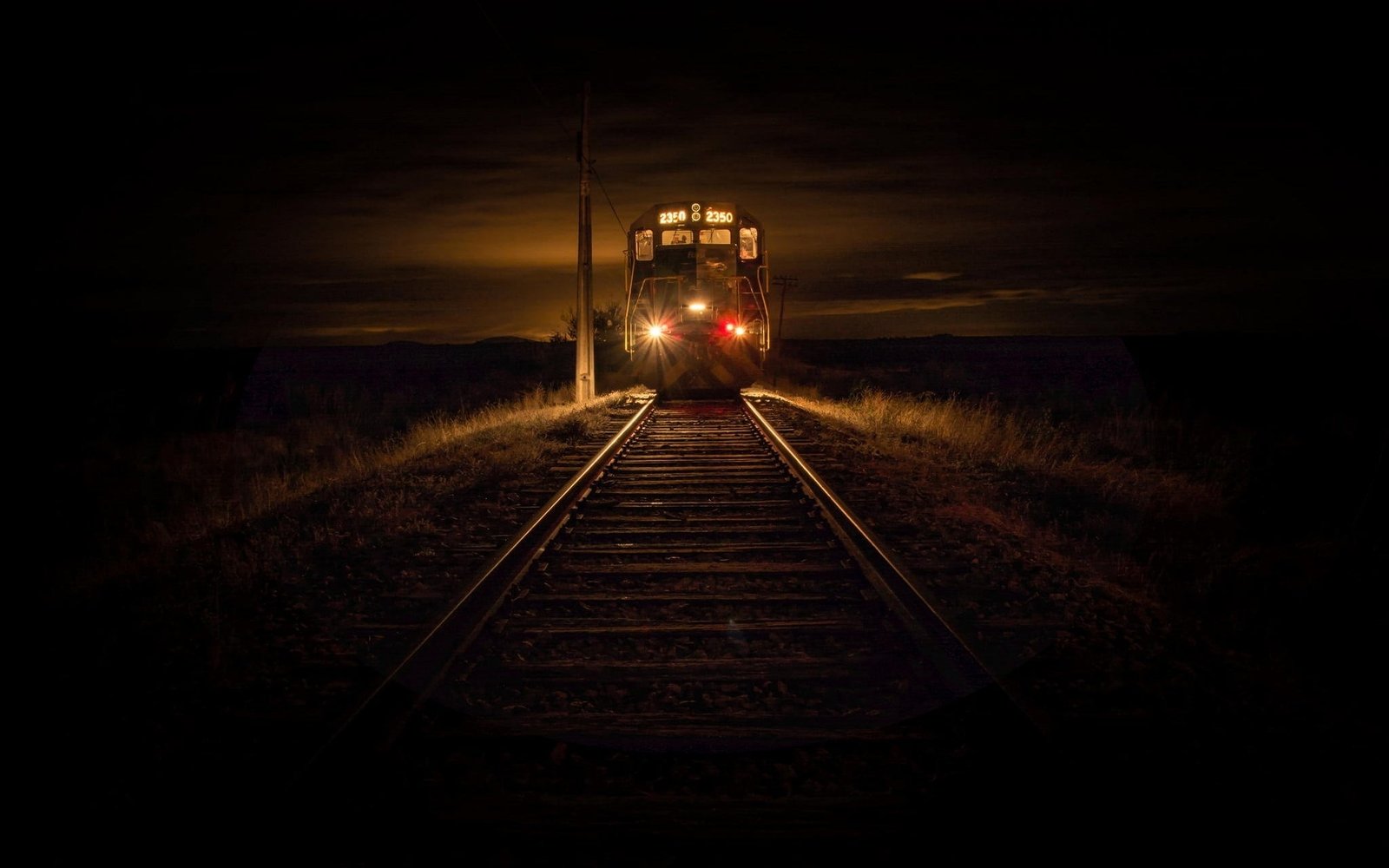 black train landscape nature railway dry grass lights 2k