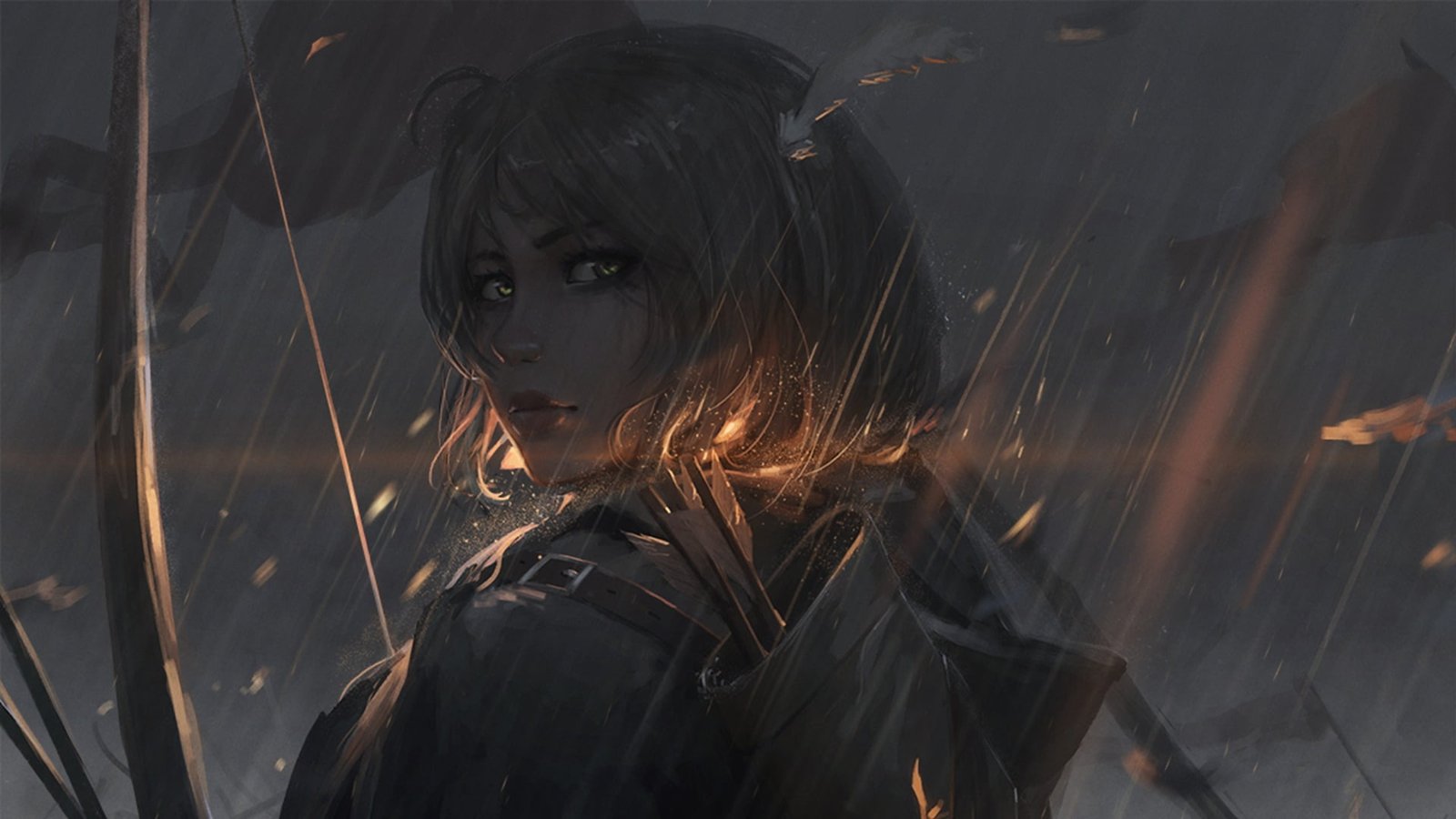 blonde archer female anime character wallpaper artwork fantasy art 2k