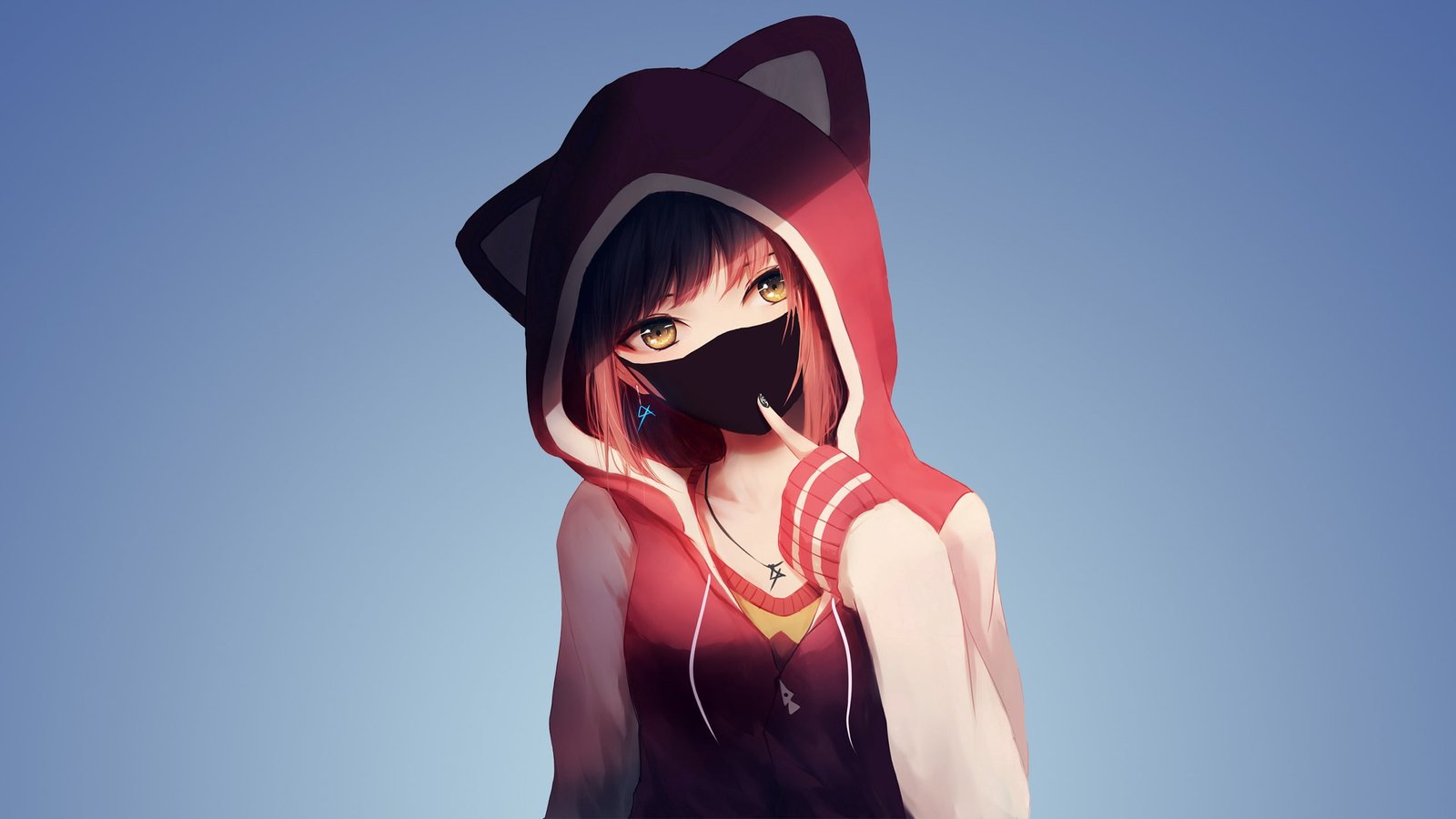 girl wearing cat ear hoodie anime illustration girls MX shimmer 2k