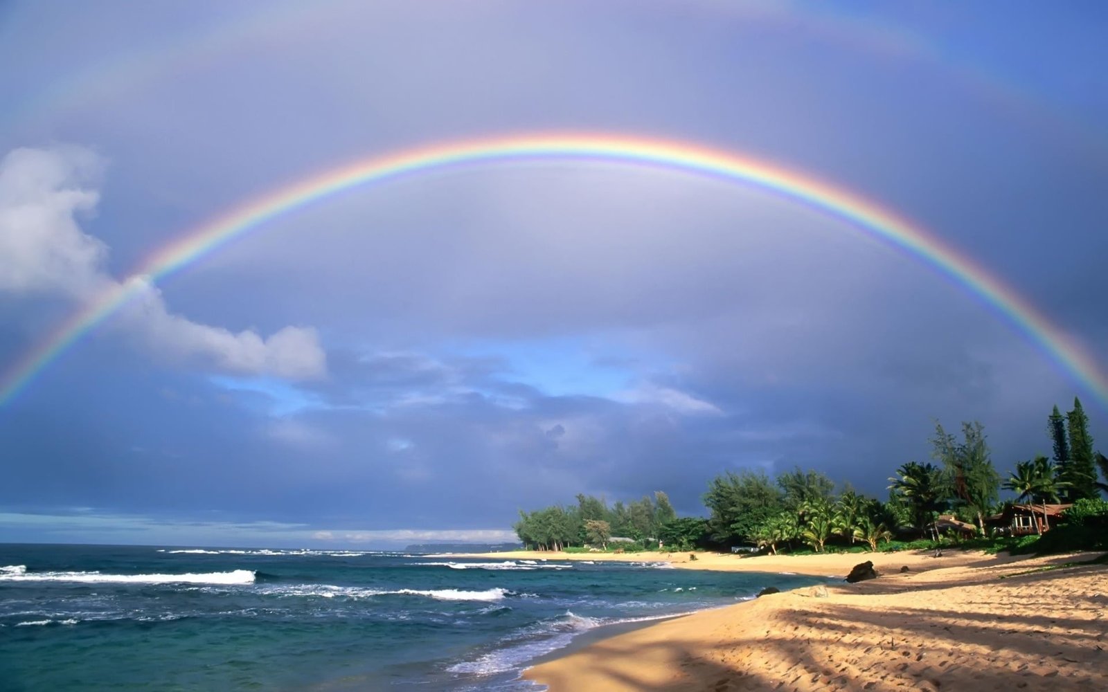 Double Rainbows sea under rainbow illustration Nature Scenery 2k