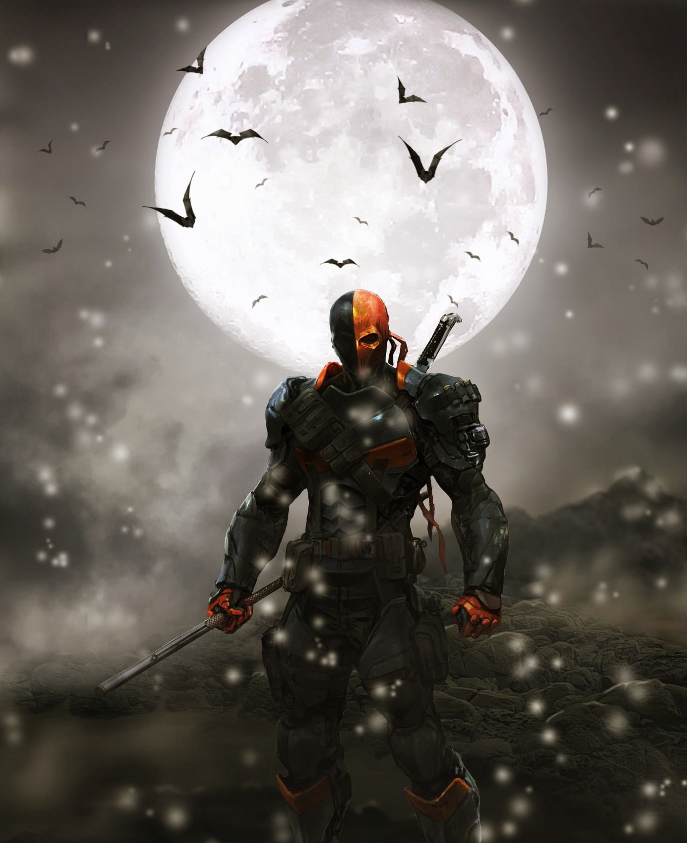 movie character illustration Deathstroke snow Moon bats nature
