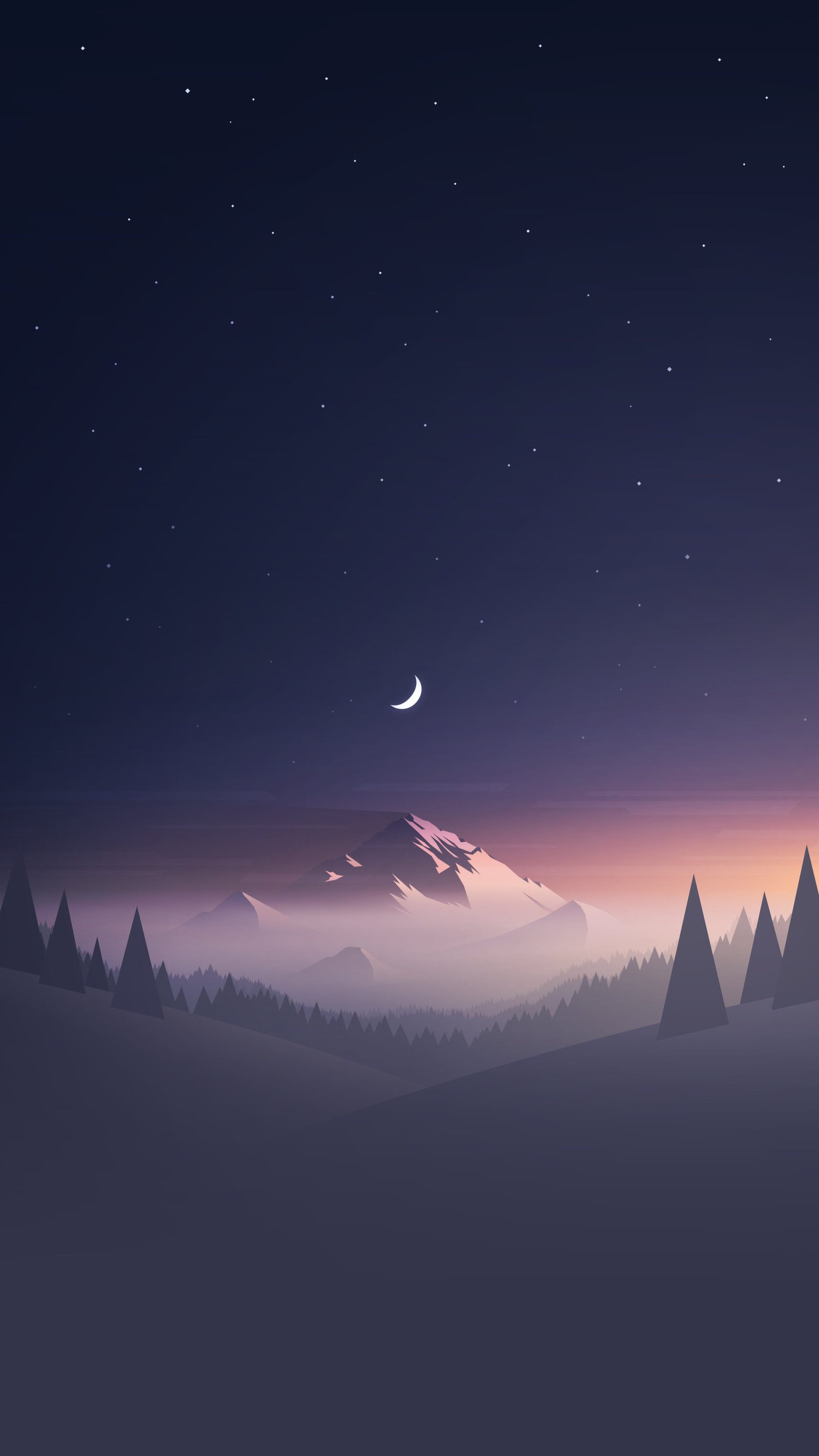 mountain and trees under starry sky illustration surrounding photo 2k
