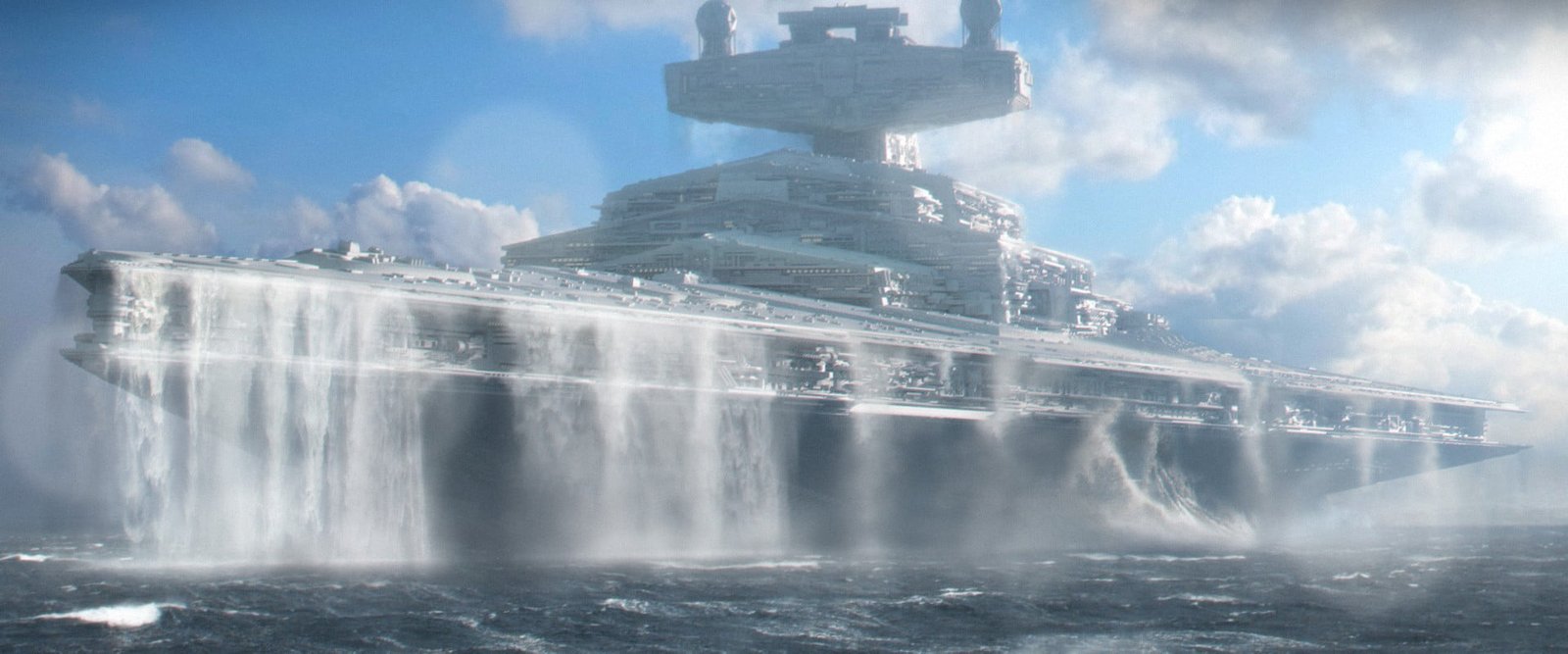 space ship illustration Star Wars Destroyer water cloud sky 2k