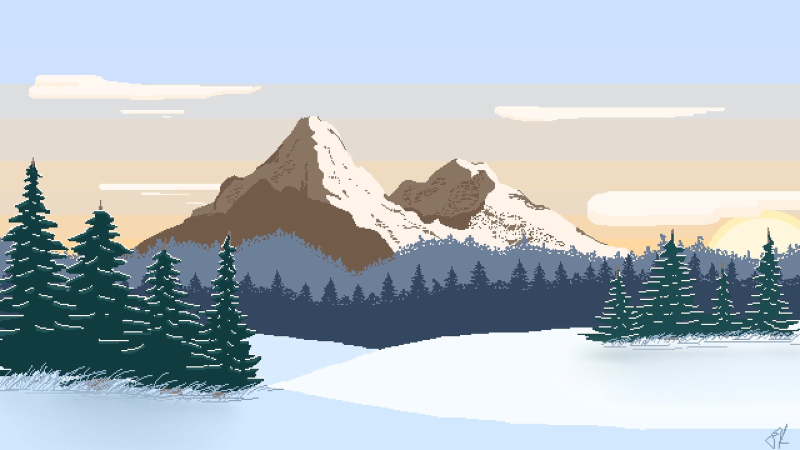 nature landscape pixel art pixelated pixels mountains 2k