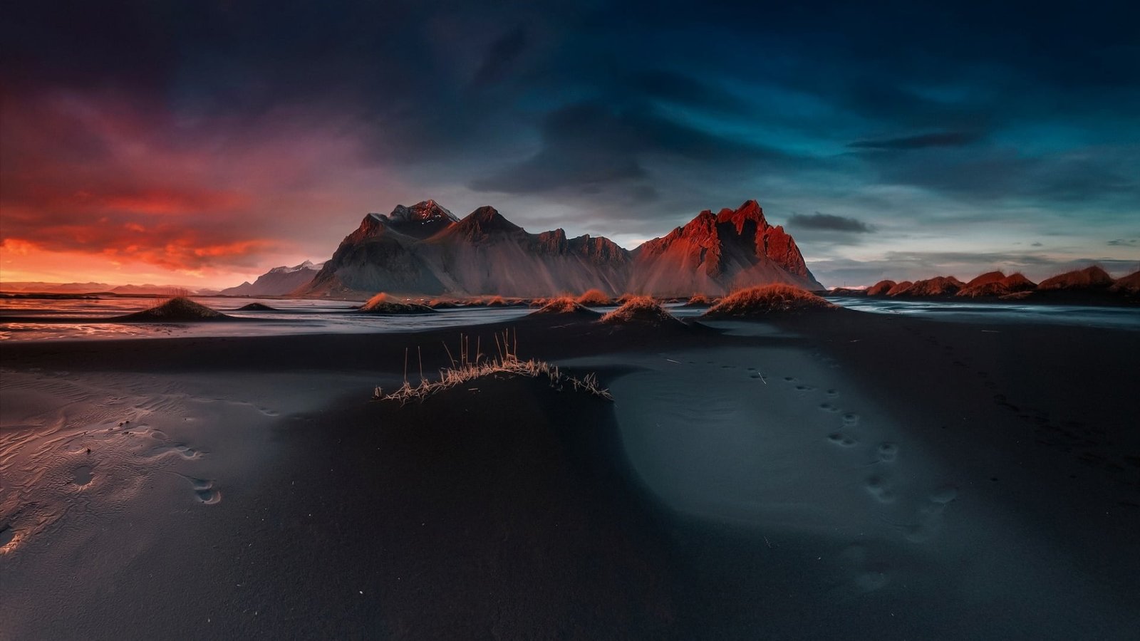 nature sky stokksnes atmosphere arctic vestrahorn mountains 2k