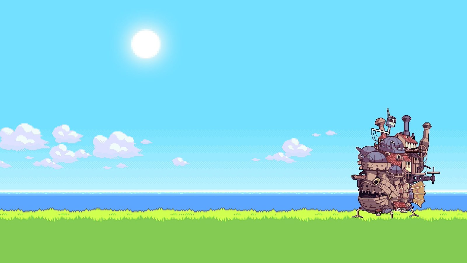 pixel art 8 bit Howl's Moving Castle Studio Ghibli Hauru no Ugoku Shiro 2k