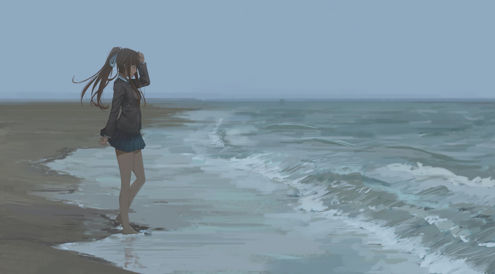 ribbon Monika Doki Literature Club water sand skirt 2k