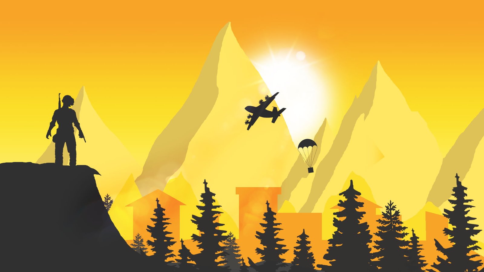 silhouette of man on cliff illustration PUBG video games airdrop 2k