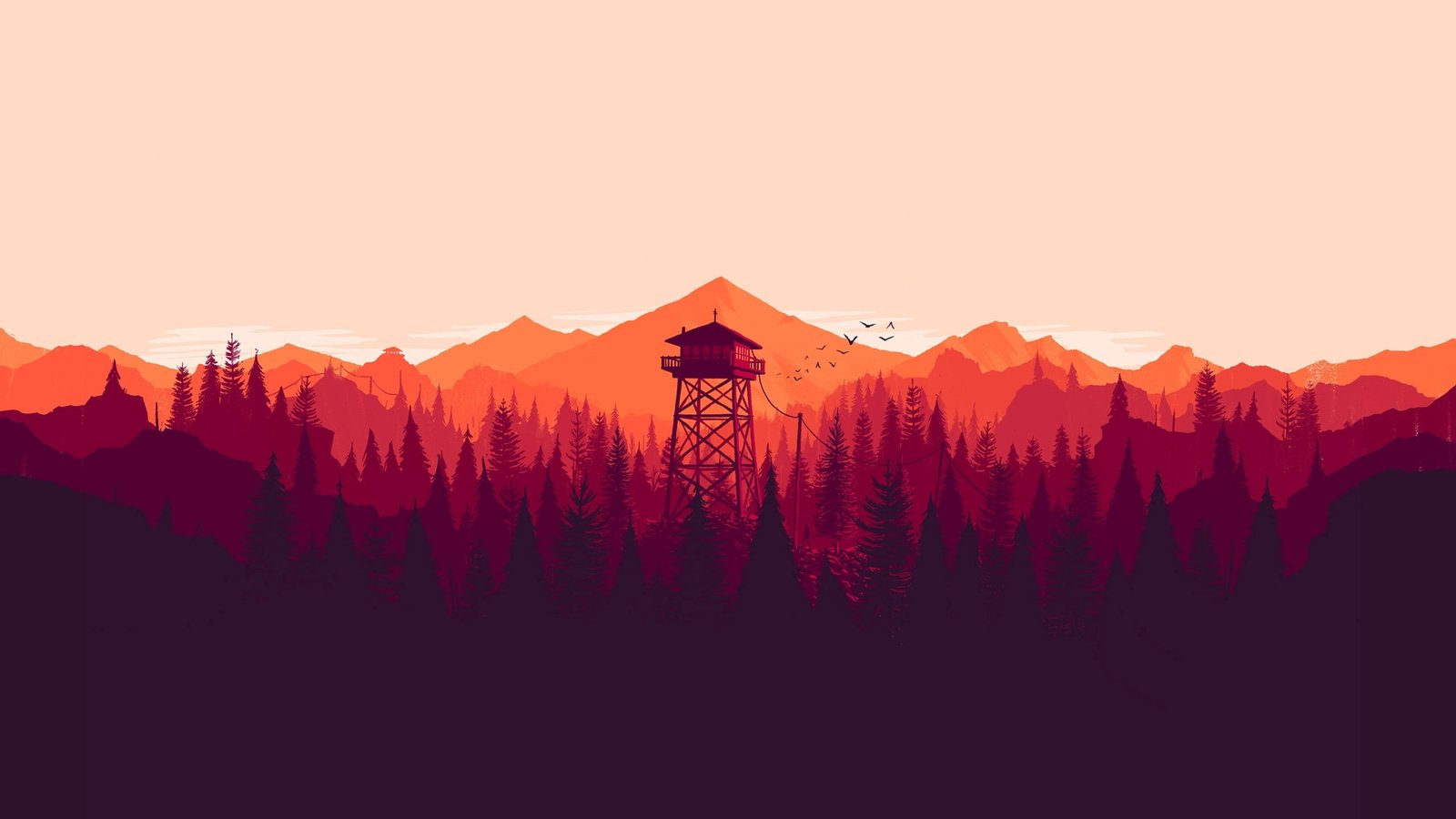 silhouette of trees artwork Firewatch video games mountains 2k