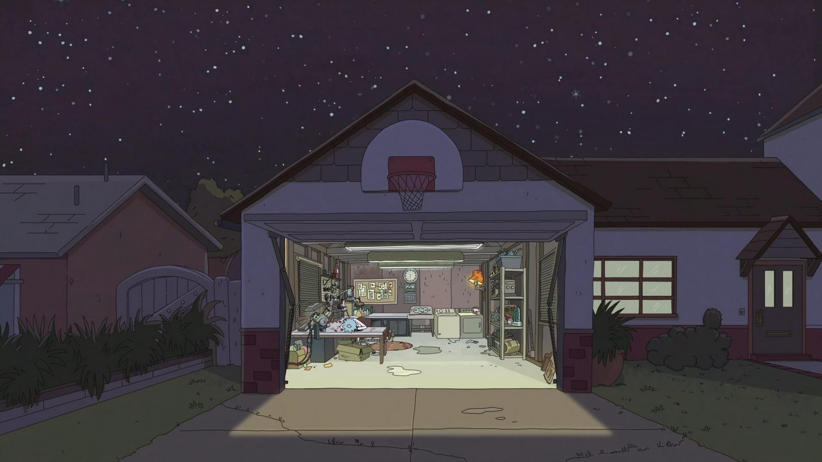 white and brown garage illustration fan art landscape Rick Morty 2k