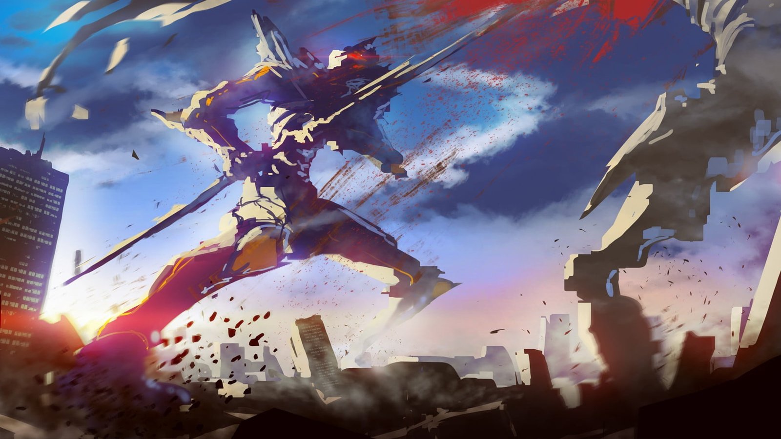 anime wallpaper Neon Genesis Evangelion EVA Unit 01 building exterior 2k