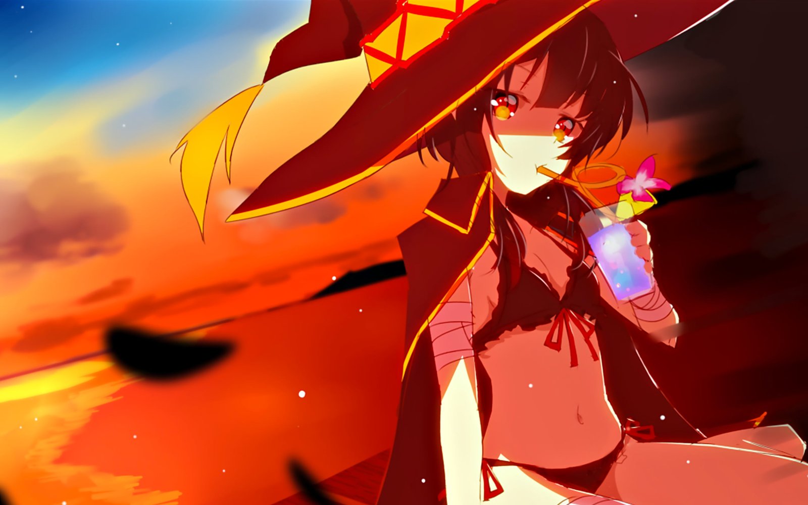 anime girls fan art digital artwork witch black bikinis 2k