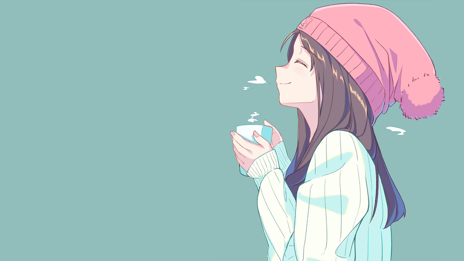 anime hat girls tea closed eyes simple background 2k