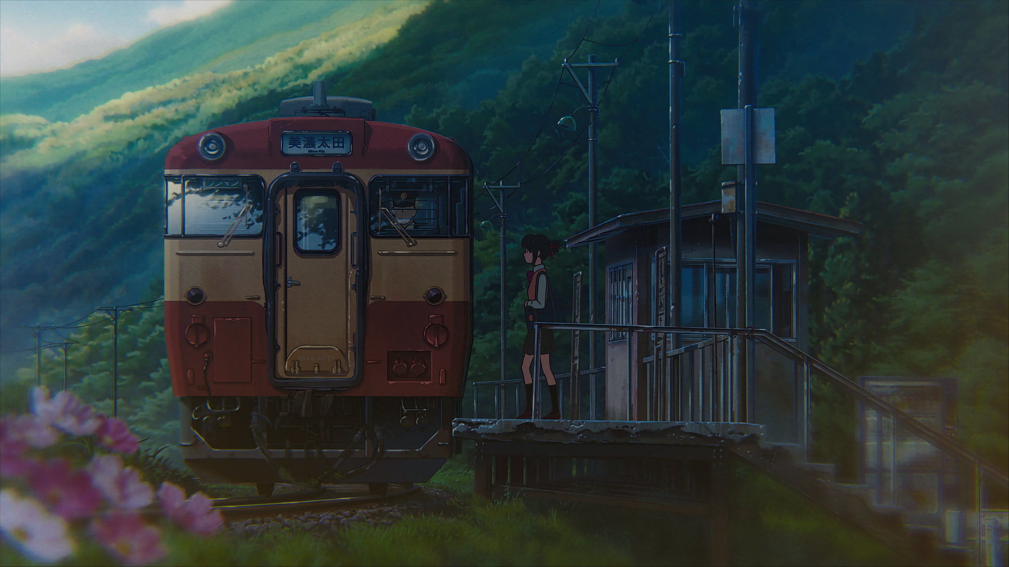 anime landscape Kimi no Na Wa train station Your Name Miyamizu Mitsuha 2k