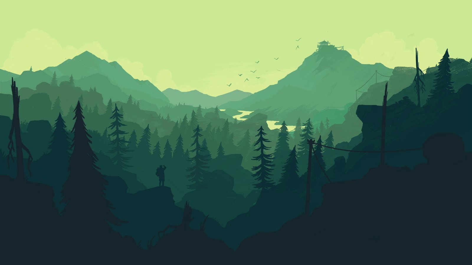 artwork digital art nature landscape river trees Firewatch 2k 4k
