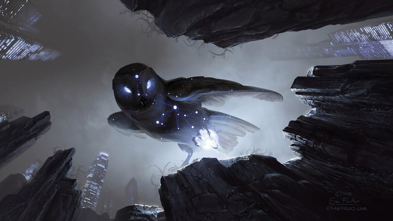 black bird illustration astral owl wallpaper fantasy art digital 2k